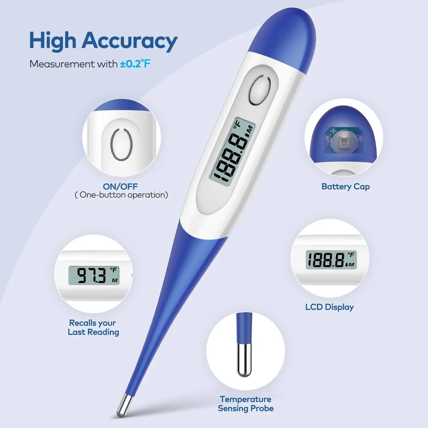 Thermometer voor volwassenen, digitale orale thermometer voor koorts met 10-seconden snelle aflezing