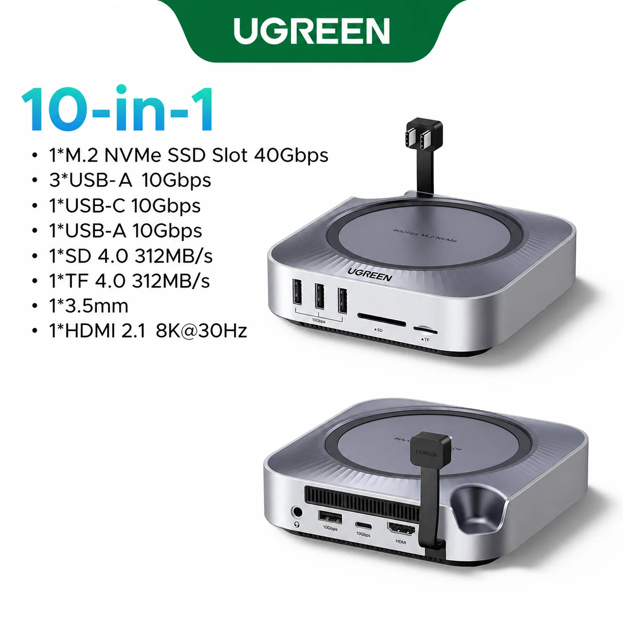 UGREEN Mac Miniドッキングステーション USBハブ Type-C - DP 4K240Hz