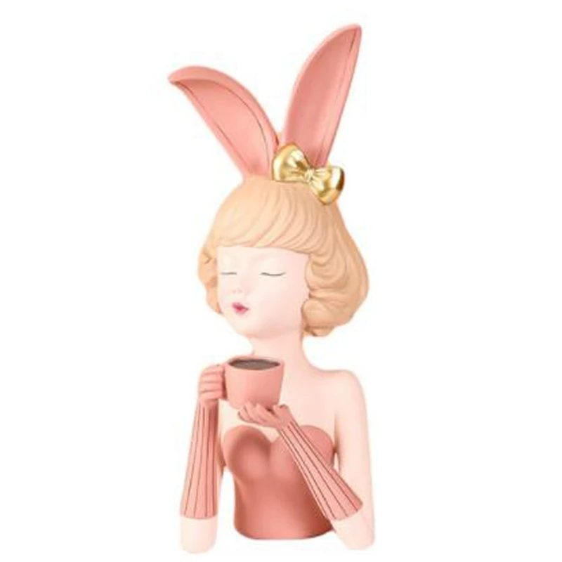 

Creative Coffee Cup Bunny Girl Statue Home Decoration, Can Hang Necklace And Dressing Table Decor