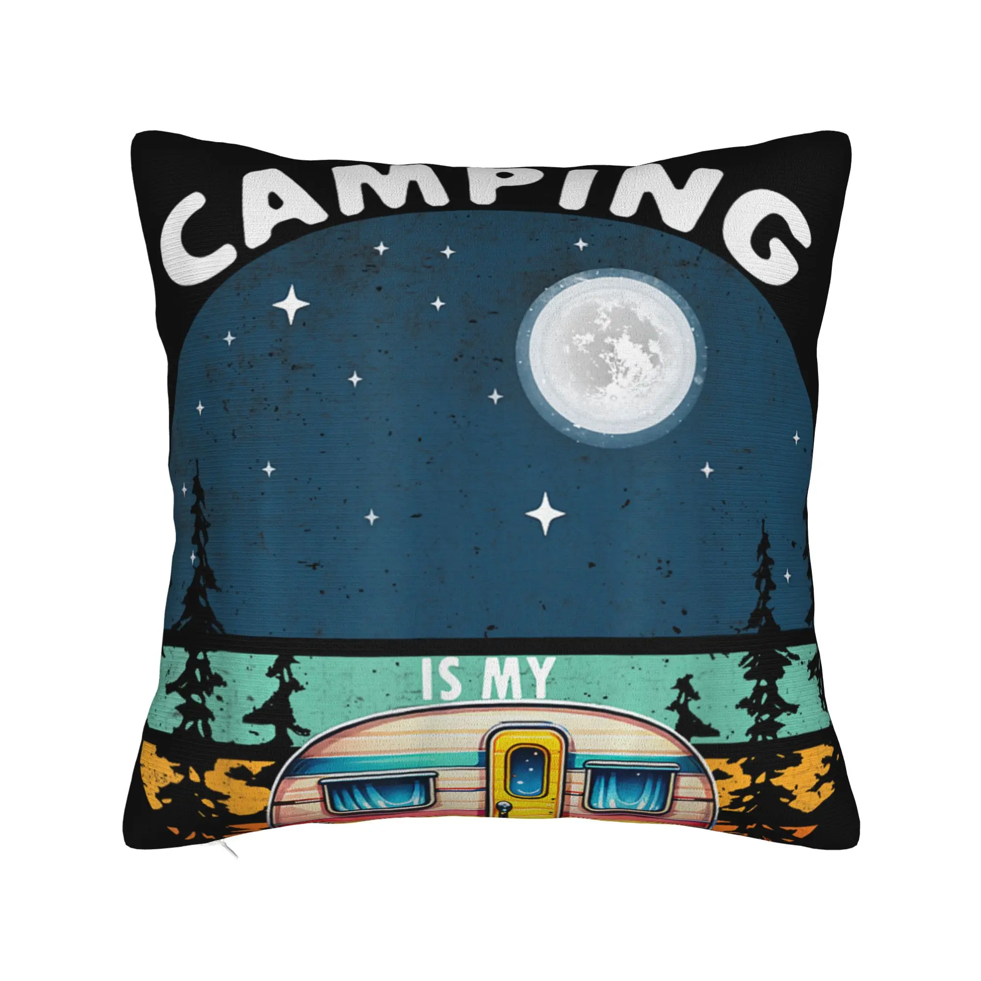 Pillow Case Camping is My Therapy Soft  Pillow Cover For Sofa Couch Bed Living Room Kawaii Pillowcases