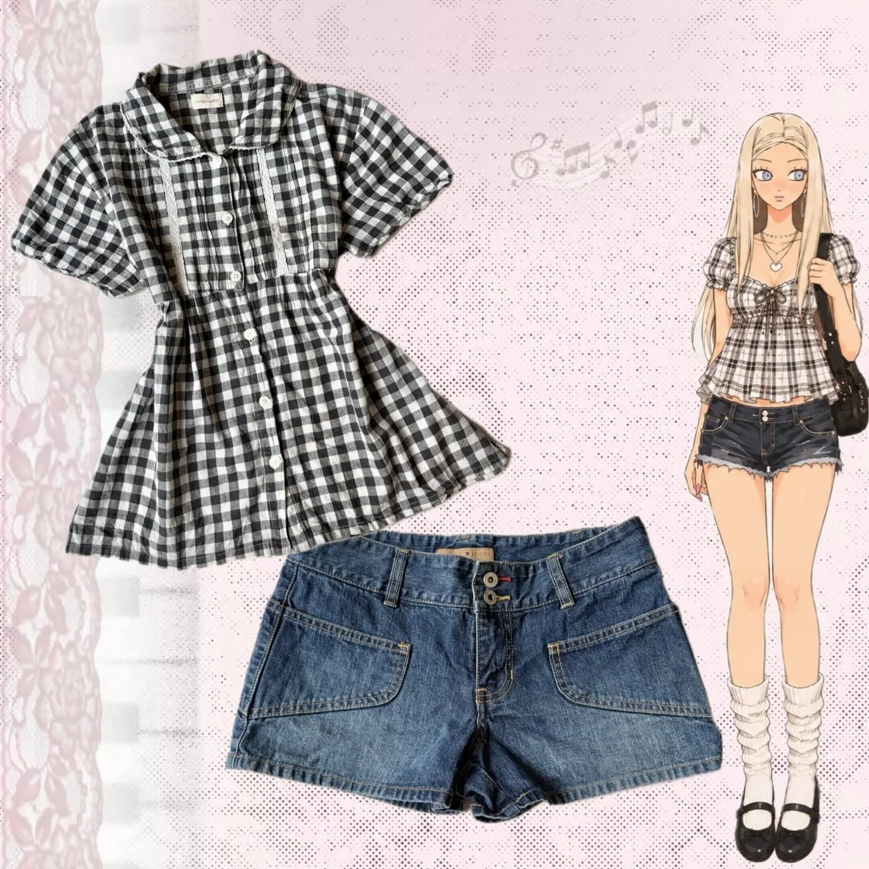 Vintage Coquette Women Plaid Peplum Shirt Puff Short Sleeve Button Down Cute Sweet Summer Blouse Top