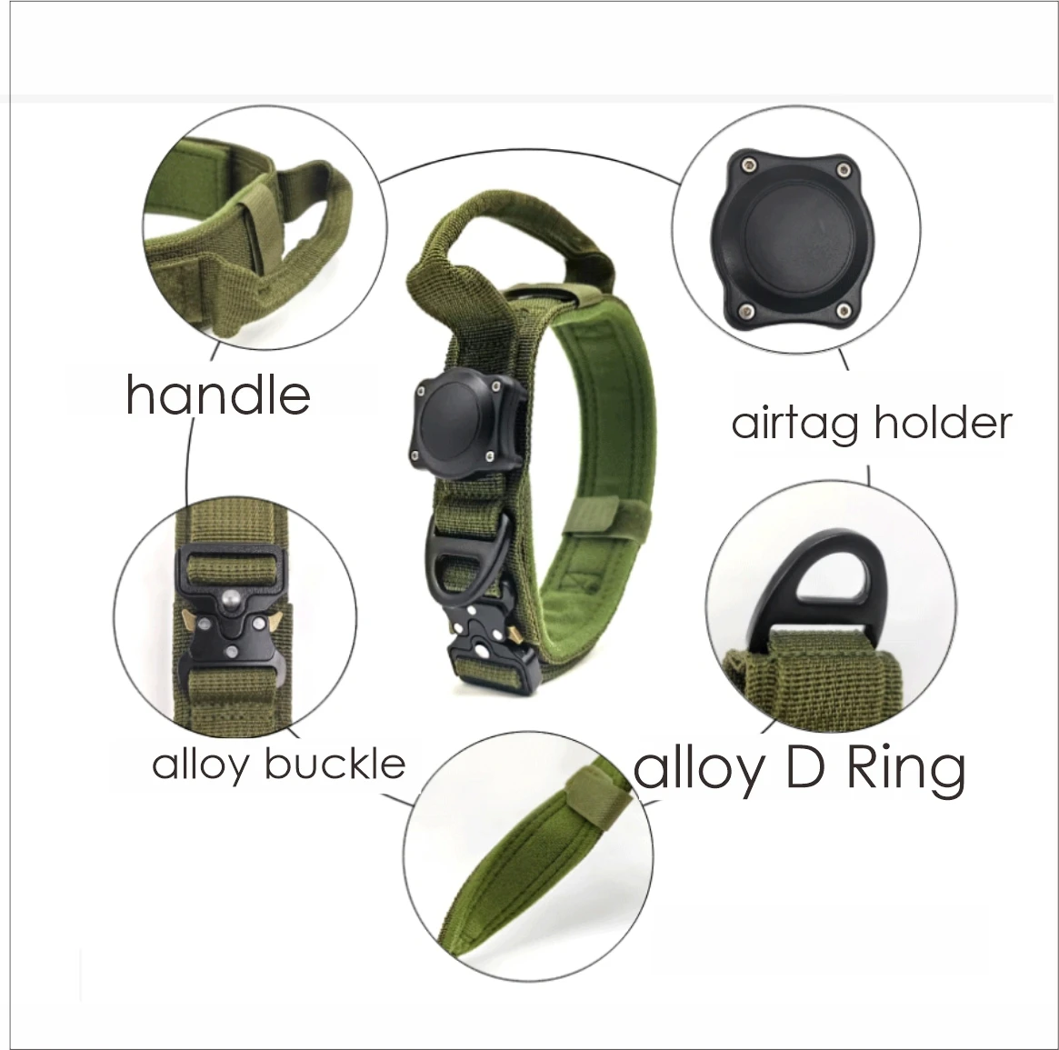 Tactical AirTag Dog Collar Waterproof Airtag Dog Collar Holder -, Adjustable Military Collar with Handle Integrated Apple Air Ta