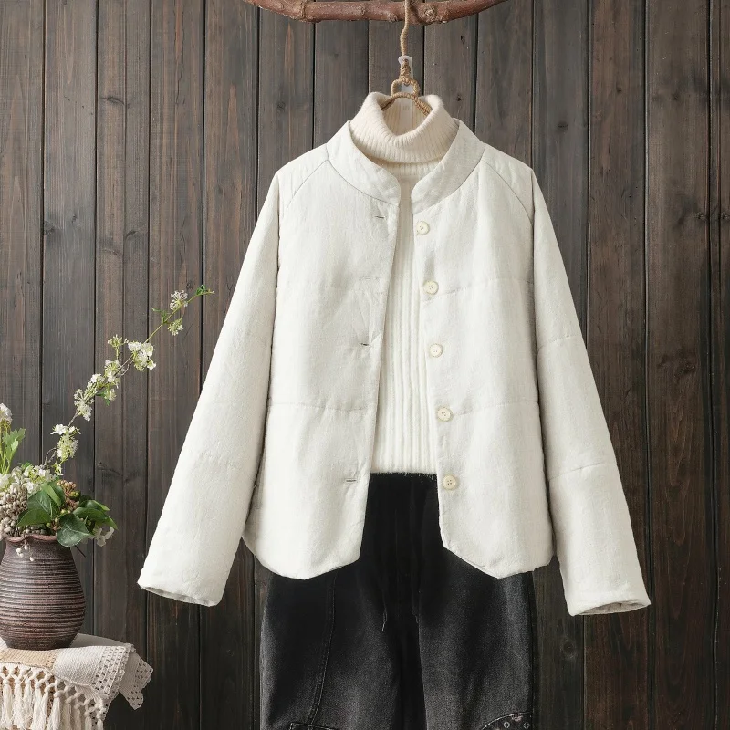 Autunno Inverno Cotone Lino Jaet Leggero ort Collo alto Bottone singolo Cappotto lungo artistico antivento Sve