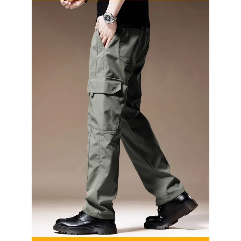 Men Elastic Waist Cargo Pants Rip Stop Multi Flap Pockets Straight Trousers Lightweight Wear Resistant Outdoor Hiking Work - view 2