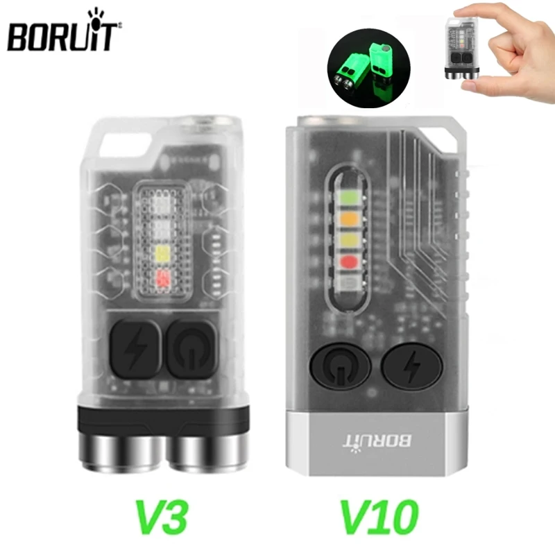 

BORUiT High Power EDC LED Flashlight Mini Keychain Light Type-C Rechargeable Torch Waterproof With Magnet UV Tiki Pocket Lantern