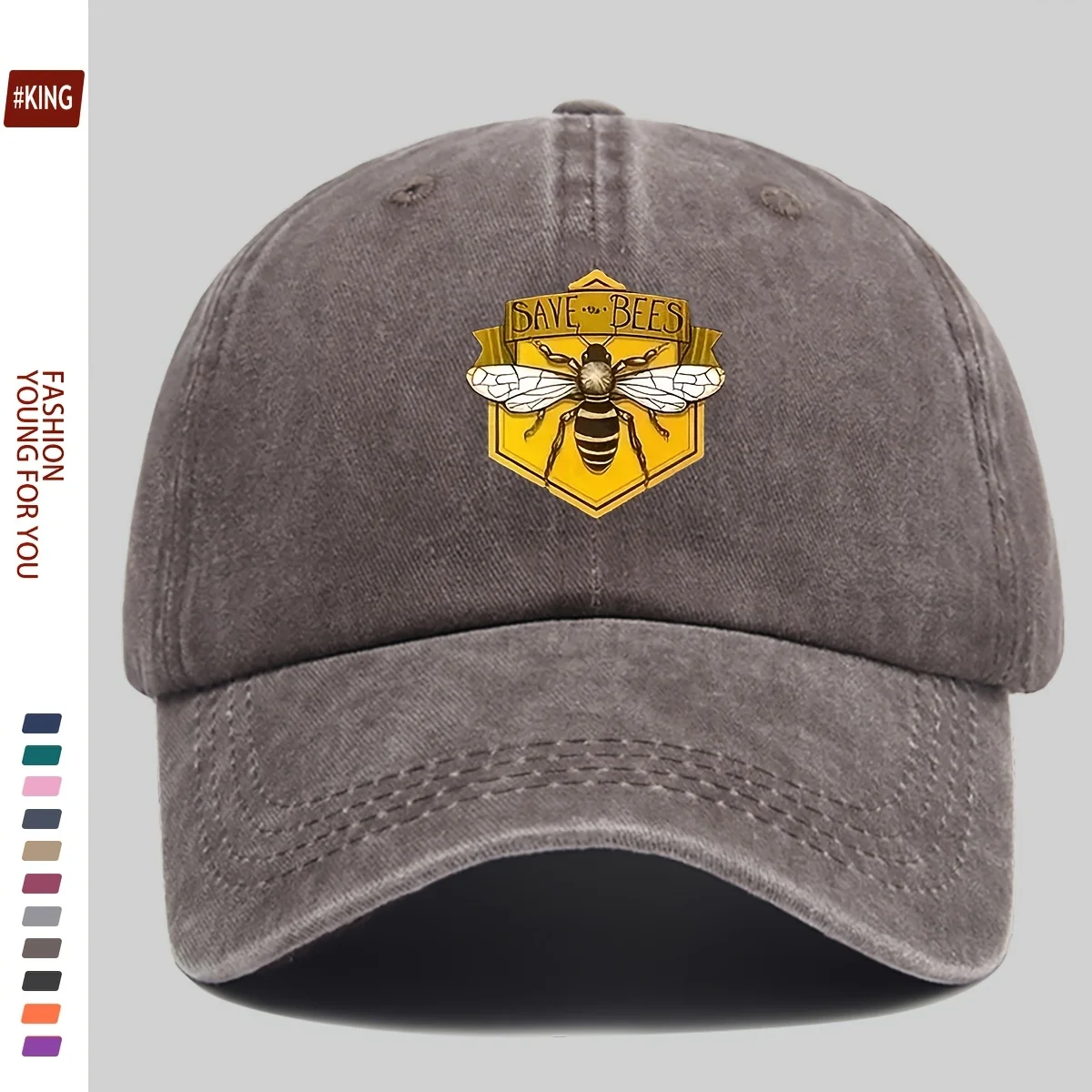 หมวกเบสบอลพิมพ์ลายผึ้งย้อนยุคพร้อมระบบระบายอากาศที่ปรับได้และป้องกันแสงแดดสําหรับคู่รักสเก็ตบอร์ดบนท้องถนน