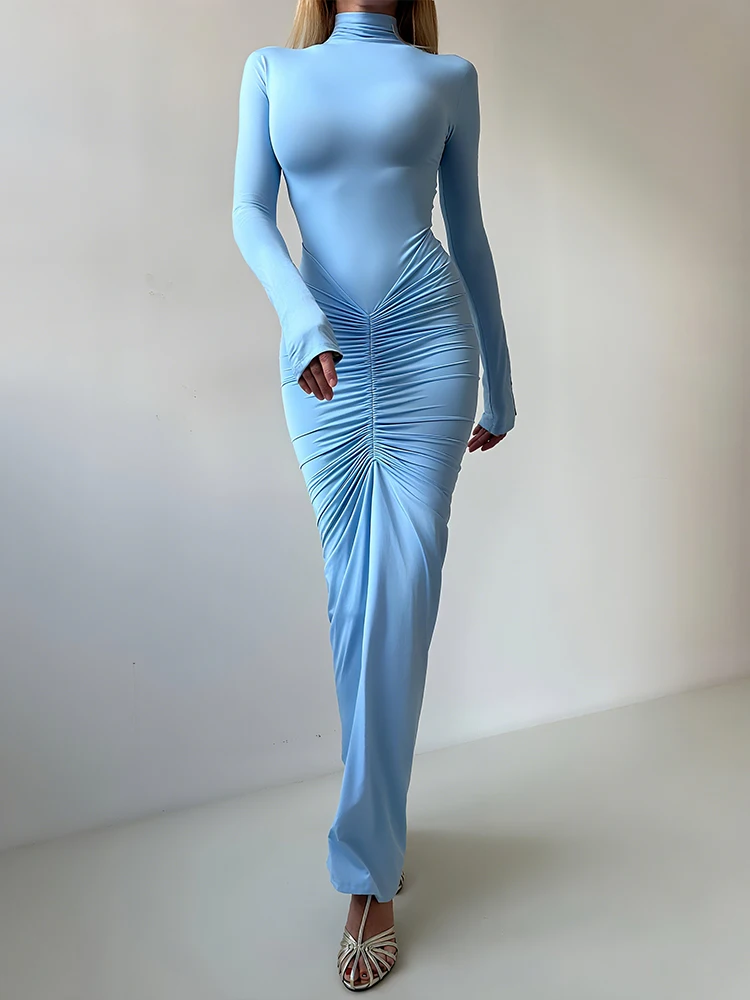 Strano gatto elegante abito dolcevita donna classico increspato tendenza autunnale manica intera elasticizzato festa ballo skinny elasticizzato abiti slim