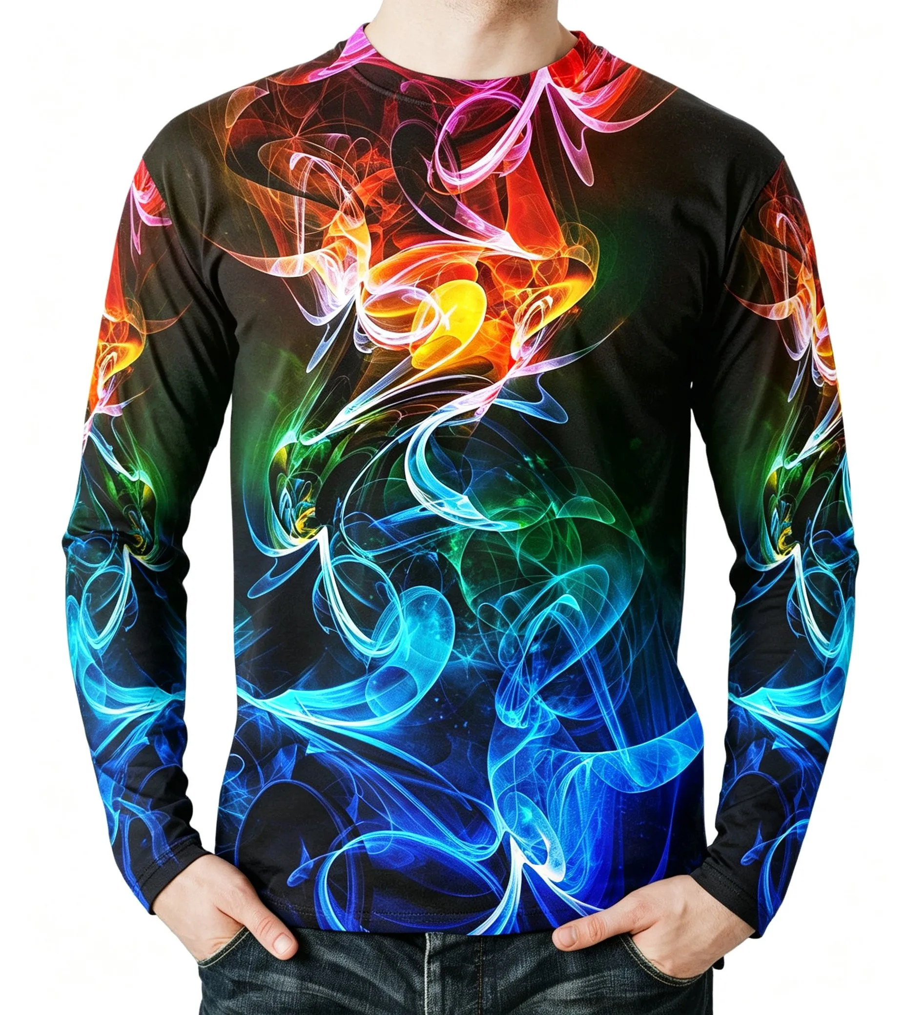 Men Long Sleeve T-Shirt Vivid Flame 3D All Over Print Crew Neck Street Casual Tops
