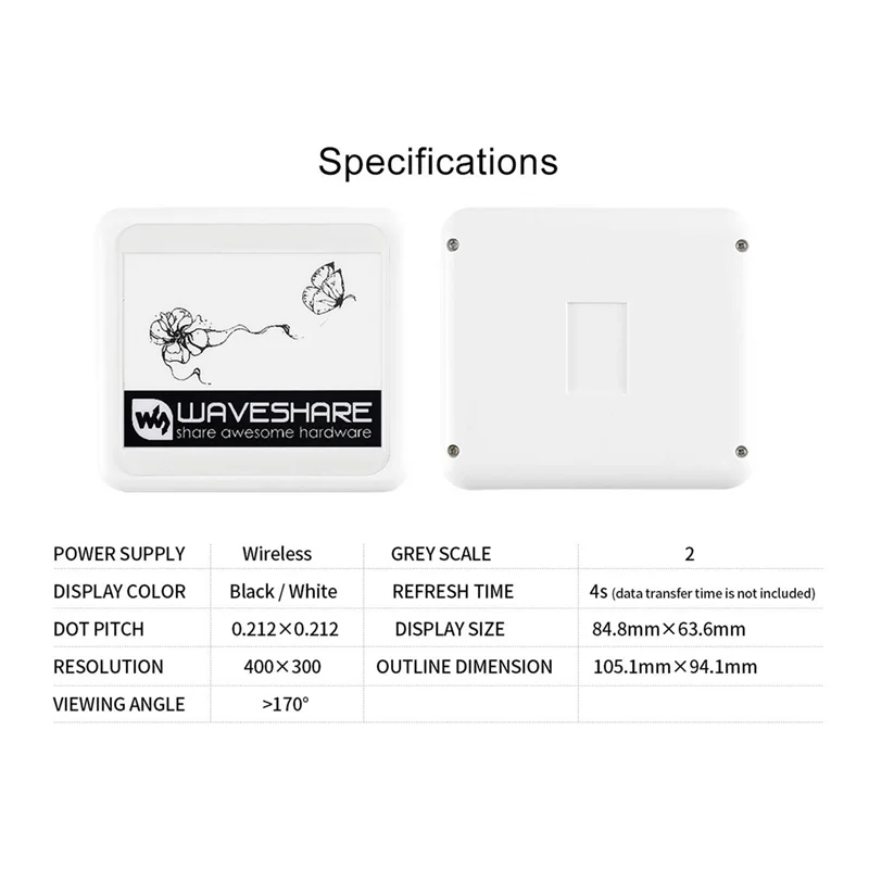 Waveshare 4.2 Polegada sem fio nfc-alimentado epaper eink e papel módulo de tela de exibição para aplicativo android móvel, sem bateria