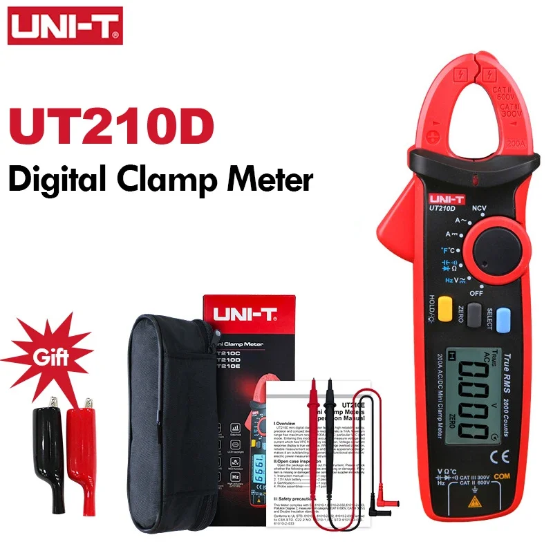 UNI-T UT210D Digital Clamp Meter True RMS Voltage Resistance Capacitance Multimeter Temperature Measure Auto Range Electrical