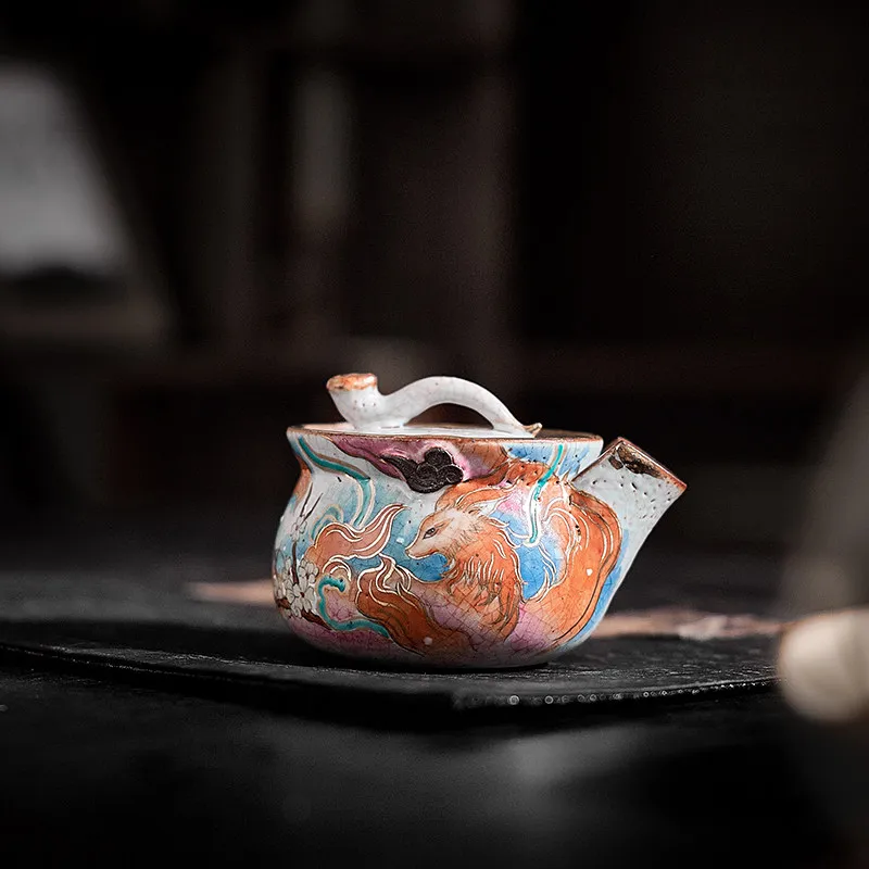 

Hand painted orange teapot, retro ceramic teapot, household treasure bottle, stuffy teapot