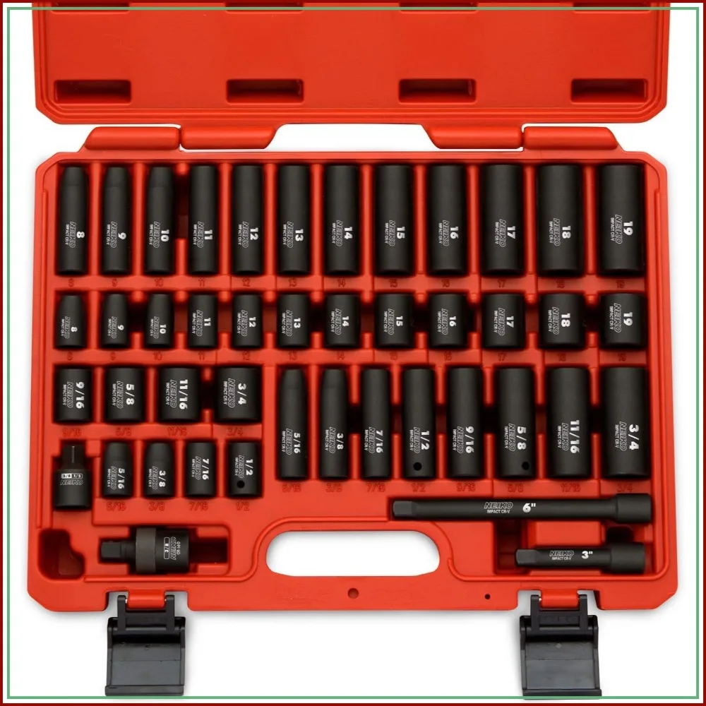 3/8-Inch Drive Impact Socket Set, SAE 5/16-3/4, Metric 8-19mm, 44 Pieces