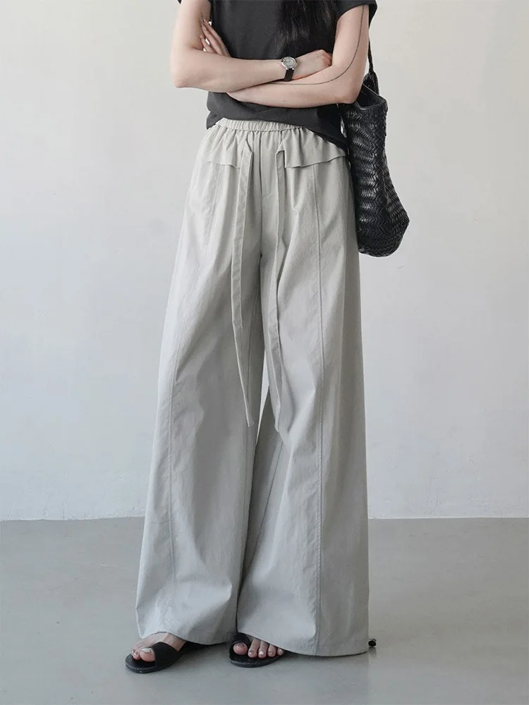 

Laid-back Loose Wide Leg Pants Casual Drapey Relaxing Summer 2026 Women's High Waist Elastic Cotton Trousers Straight Cut