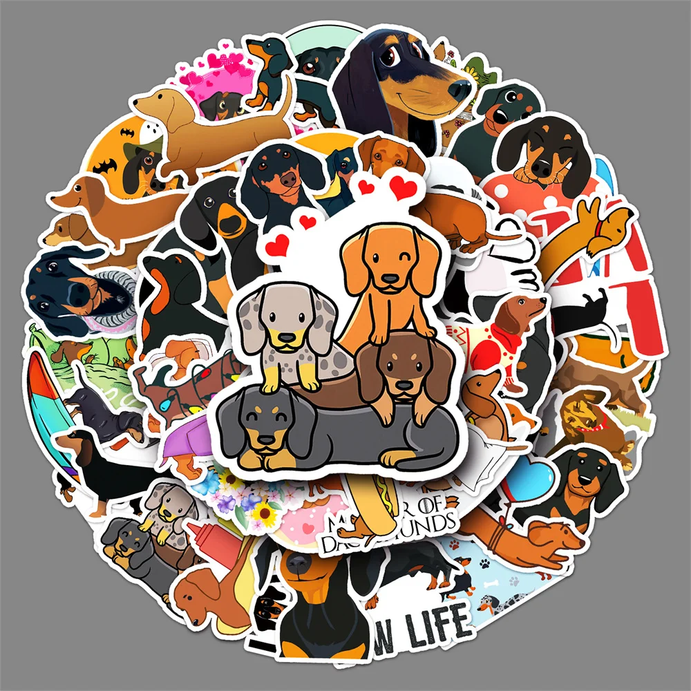 10/30/50PCS Dachshund การ์ตูนสร้างสรรค์มีสไตล์ Graffiti สติกเกอร์โต๊ะ GuitarComputer ตู้เย็น WaterproofSticker ขายส่ง