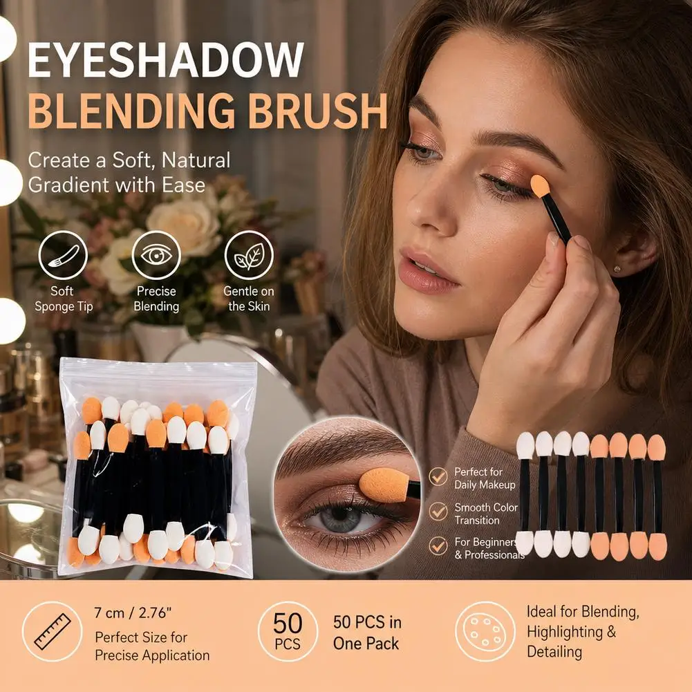 50Pcs Eyeshadow Applicators Disposable Eyeshadow Sponge Brush Double-Sided Eye Makeup Applicators Chrome Nail Powder Applicator