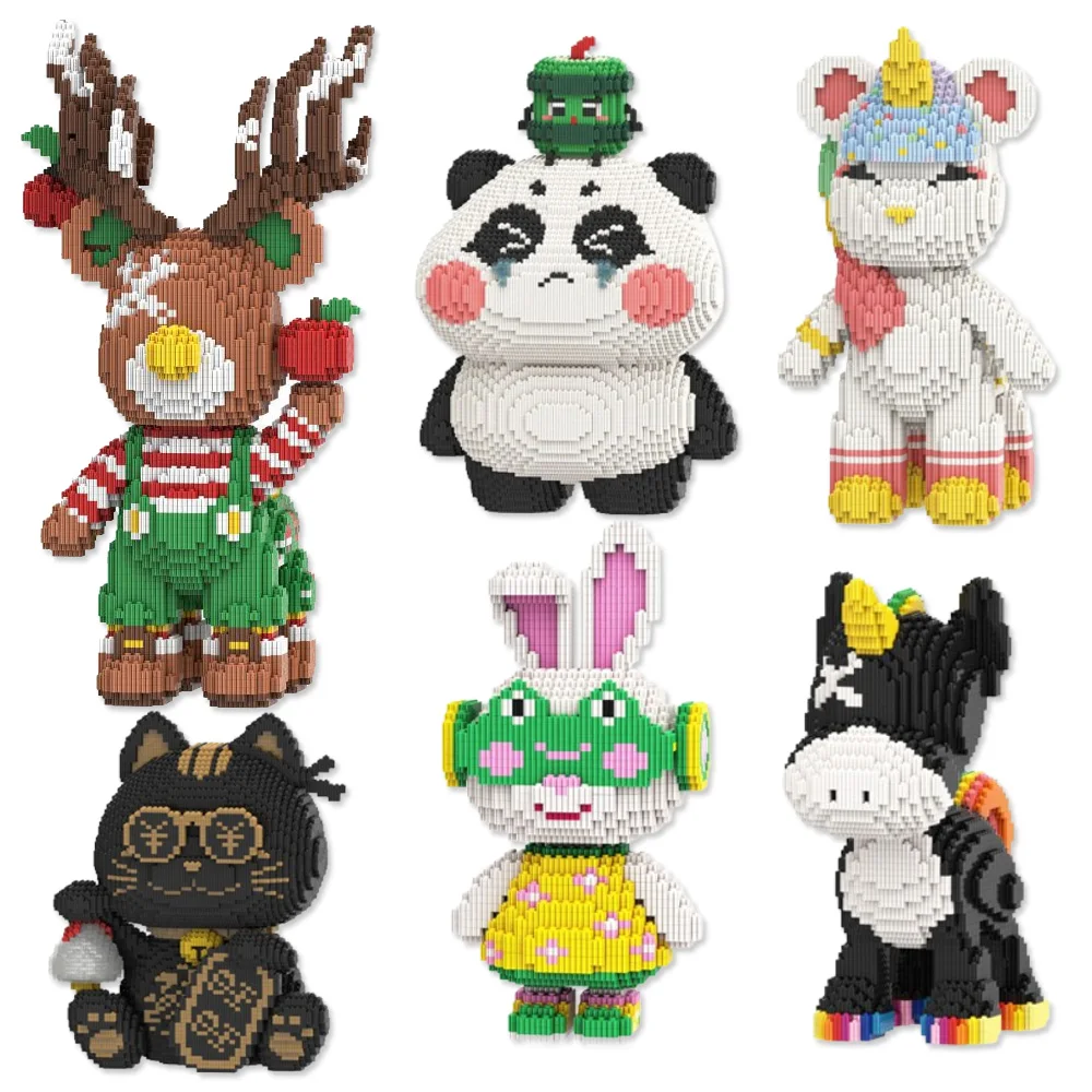 

Creative Elk Bear Building Blocks Panda Donkey Model Connection Cartoon Rabbit Bricks Animal Figure Toys For Kids Christmas Gift