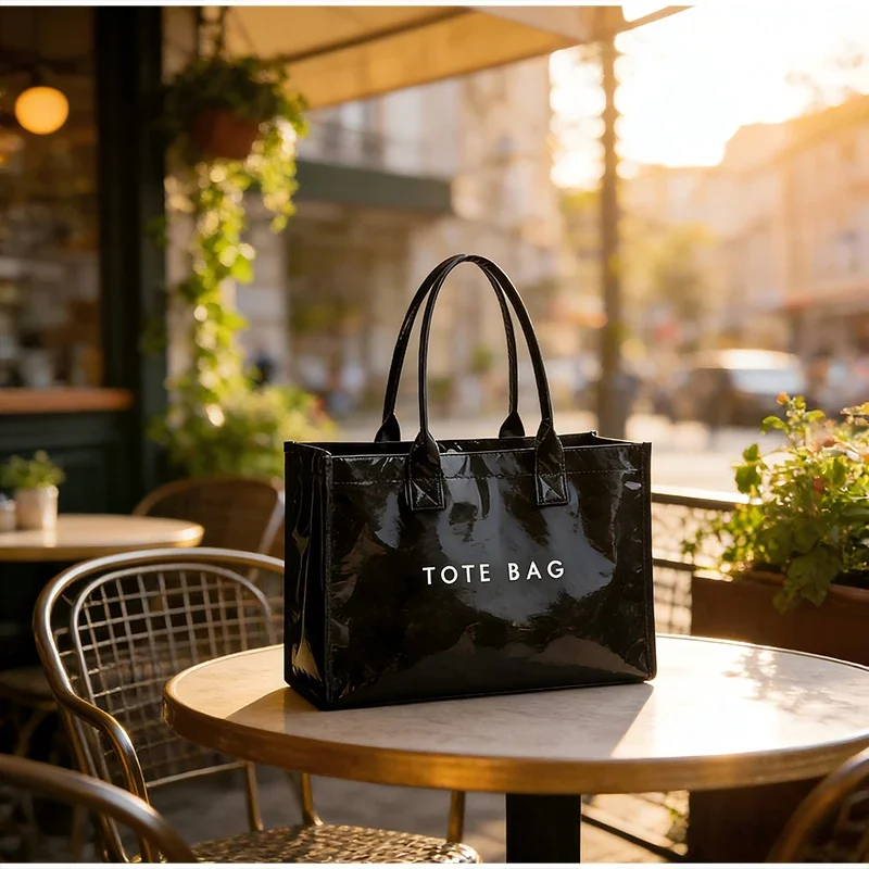 Laptop-Aufbewahrung, PVC-Einkaufstasche, wasserdichte, durchsichtige Umhängetasche aus Kraftpapier, Büchertasche mit großem Fassungsvermögen, Damen-Shopper, Arbeits- und Pendlerhandtasche – Detail 6
