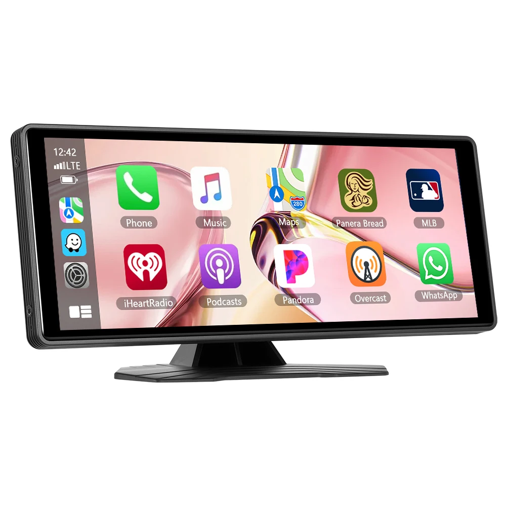 Podofo 10,26 Zoll Dashboard-Automonitor, tragbarer Smart-Screen-Player, unterstützt kabelloses CarPlay, Android Auto, Dashboard-Auto-DVR-Videorekorder, BT, FM, EQ