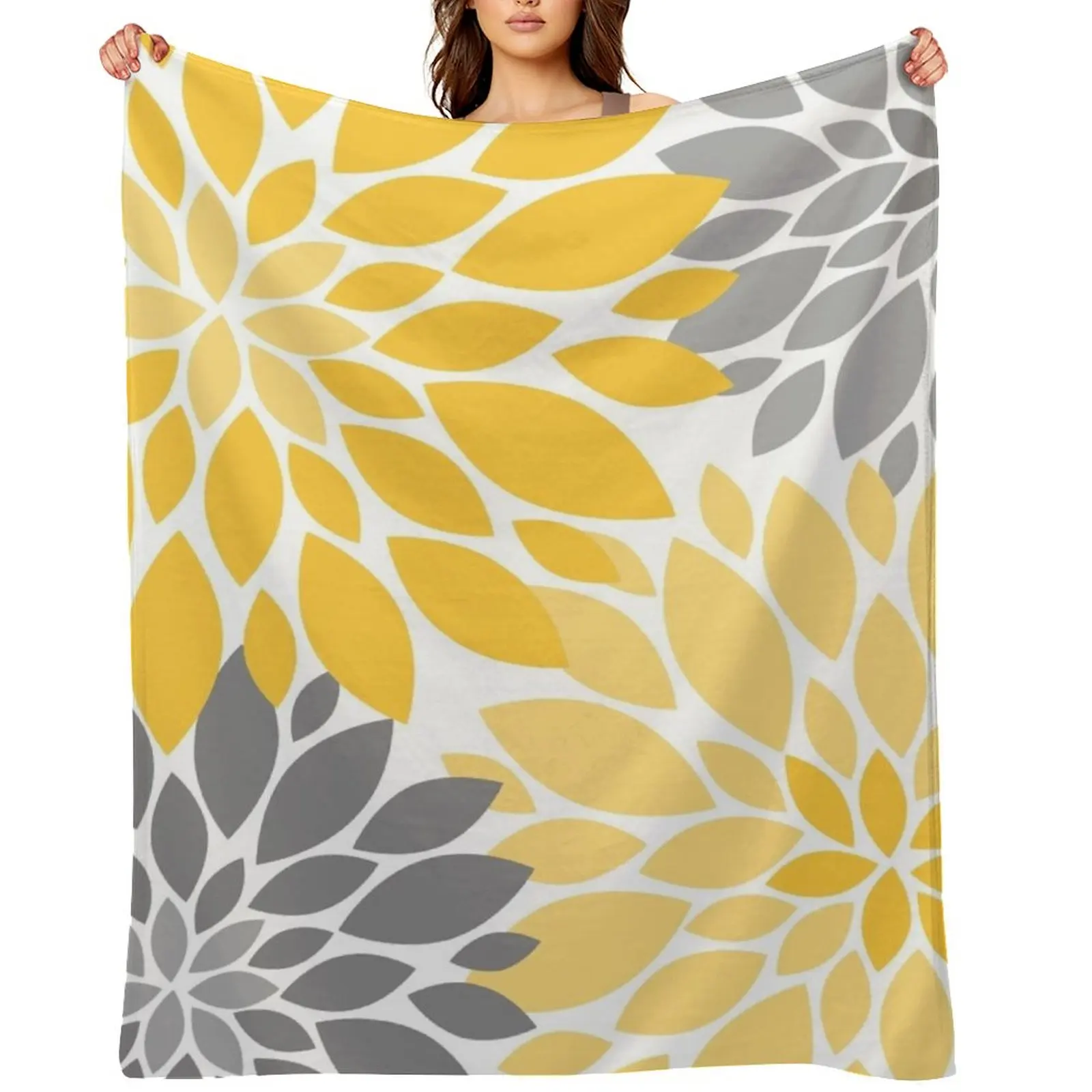 

Yellow and Gray Dahlia Floral Pattern Throw Blanket Giant Sofa blankets ands Flannels Blankets