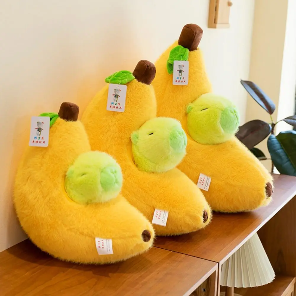 Simulação banana capivara boneca de pelúcia bonito dos desenhos animados banana capibara boneca 35cm macio capibara anime brinquedo fofo brinquedo de natal