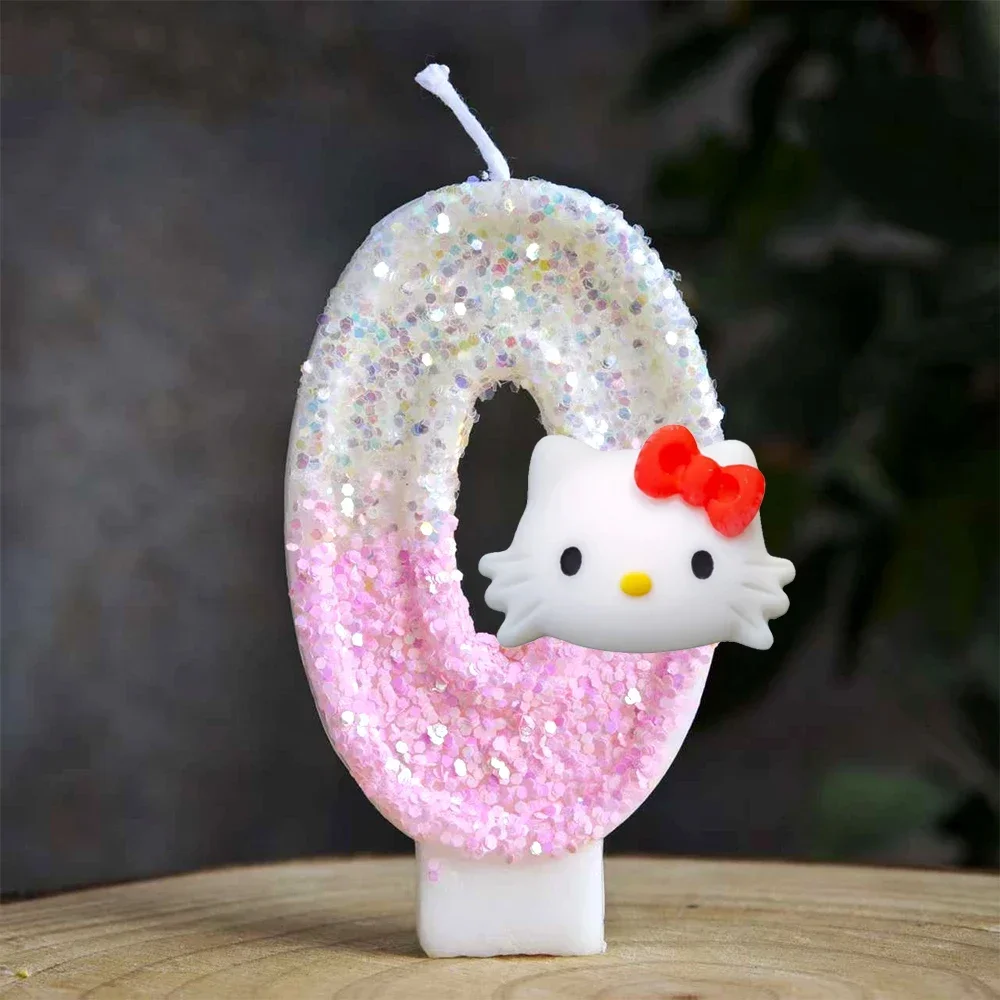 Niedliche Hello Kitty Glitzernde Farbverlauf-Zahlenkerze Kuchendekoration Süßes Thema Kindergeburtstags-Party-Zubehör Mädchen-Baby-Shower-Dekorationen – Detail 24