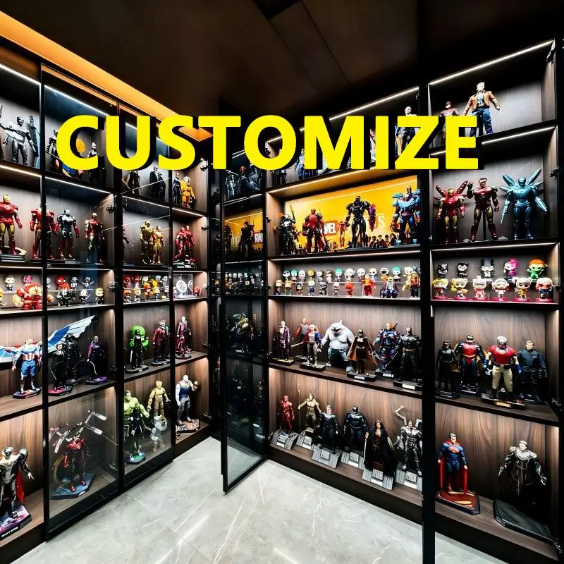 Any Size Custom Home Office Display Cabinet Tempered Glass LED Light Large Capacity Aluminum Frame Dust Book Collectible Storage