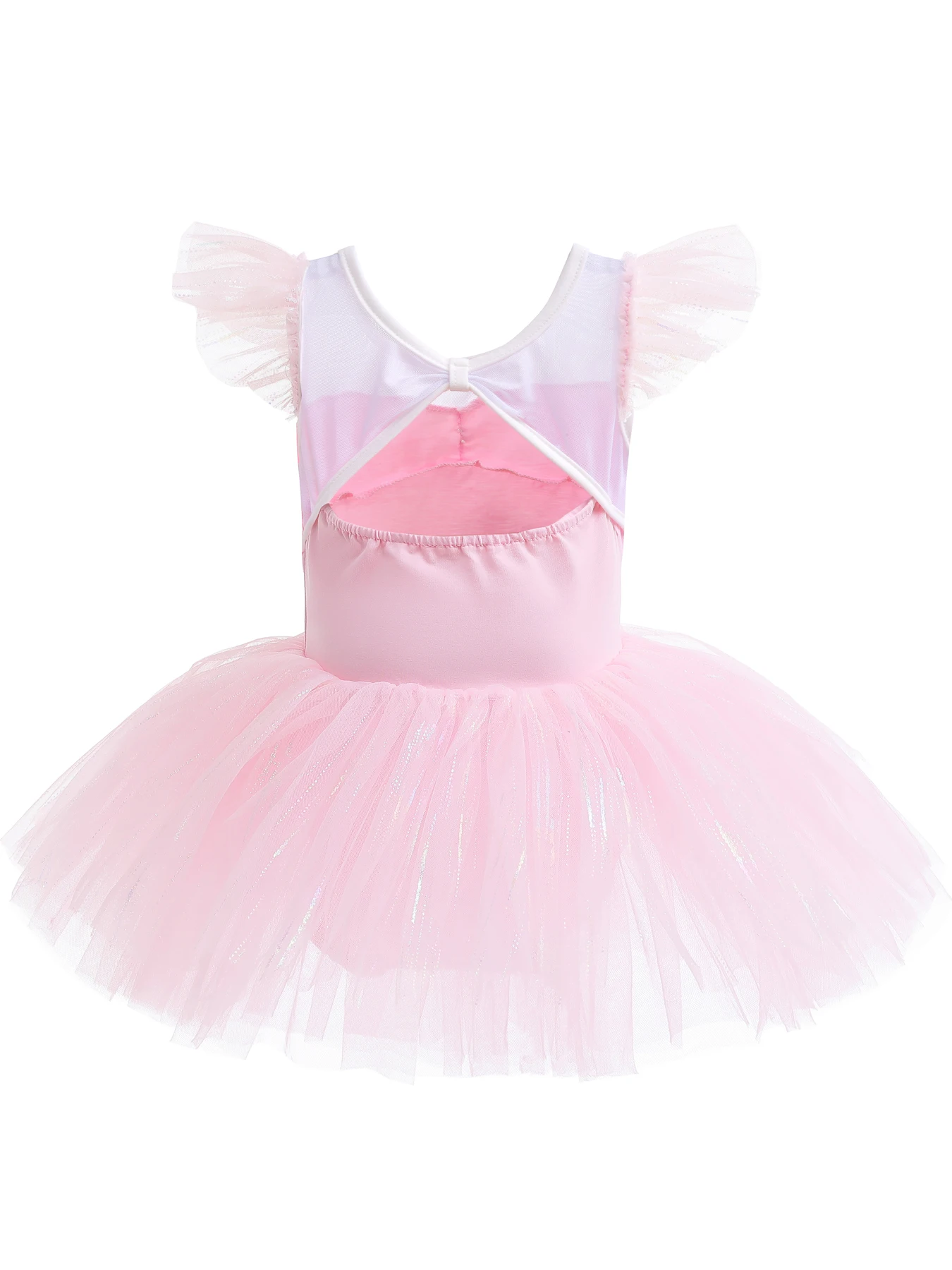 Girls Short Sleeve Princess Dress Mesh Patchwork Pink Tutu - Perfect for Ballet Practice and Performance Costumes Halloween