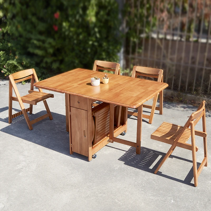 Foldable Muebles Wood Dining Tables Set Kitchen Chairs Outdoor Modern Nordic Mobile Tables Restaurant Home Dining Furniture