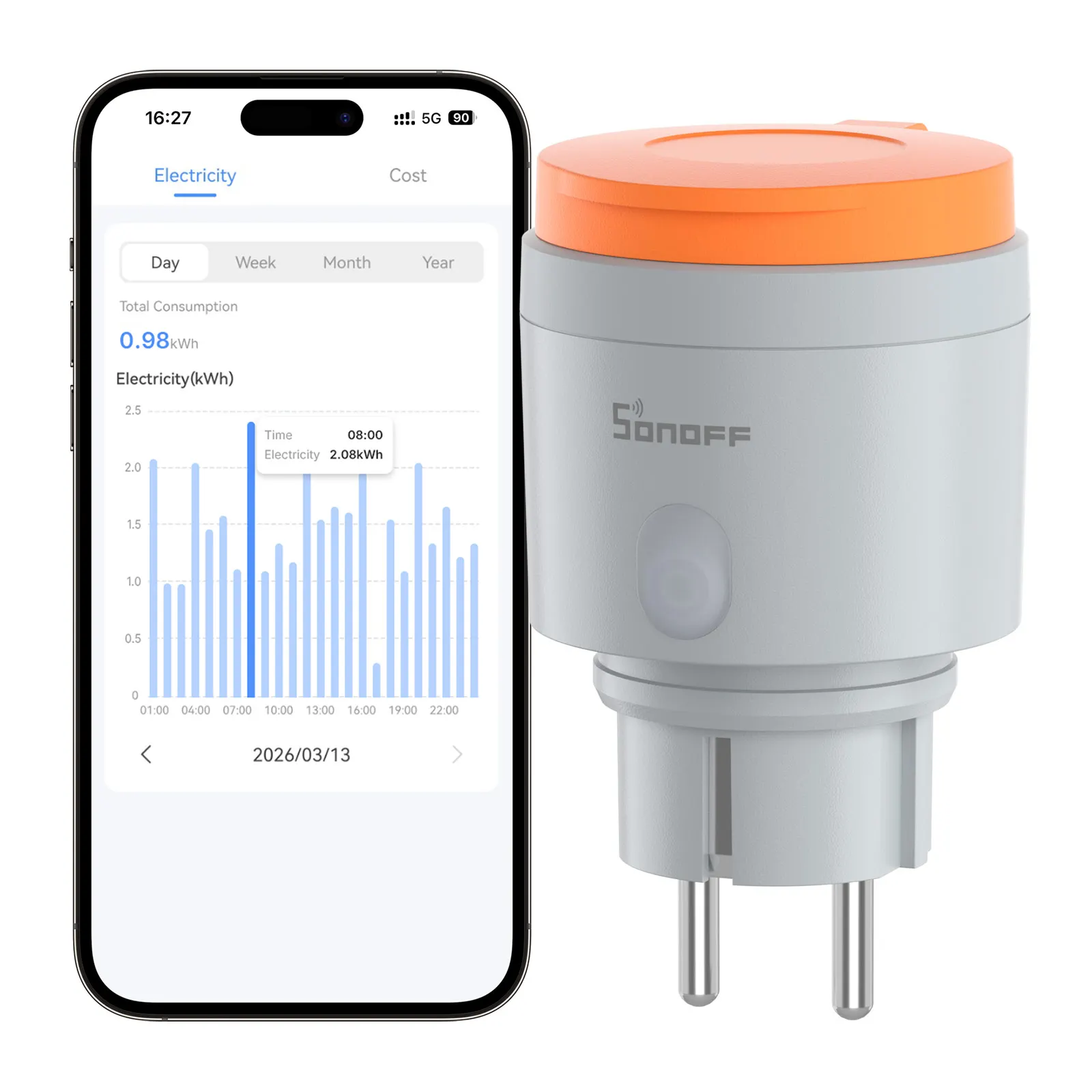 S61STPF-PM-O Inteligentna wtyczka zewnętrzna Matter Over WiFi, typ F, klasy ochrony IP44, monitorowanie energii i zużycia prądu, kompatybilna z Matter. — zdjęcie produktu 7