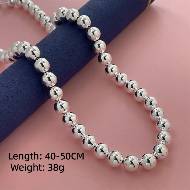 925 الاسترليني قلادة فضية 10 مللي متر البوذية الخرز قلادة المرأة موضة قلادة بسيطة حفلة عيد ميلاد مجوهرات الزفاف هدية