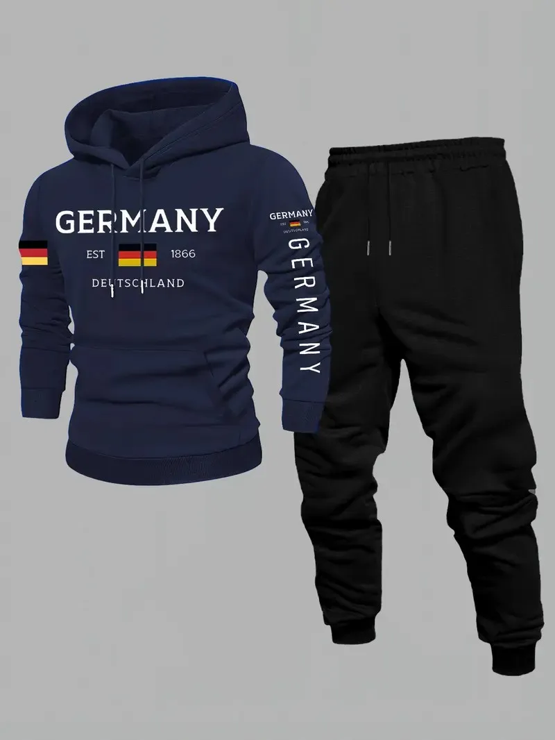 

Новый мужской комплект с капюшоном на весну и осень 2025 имеет повседневный модный и удобный 3D-принт с буквенным принтом.