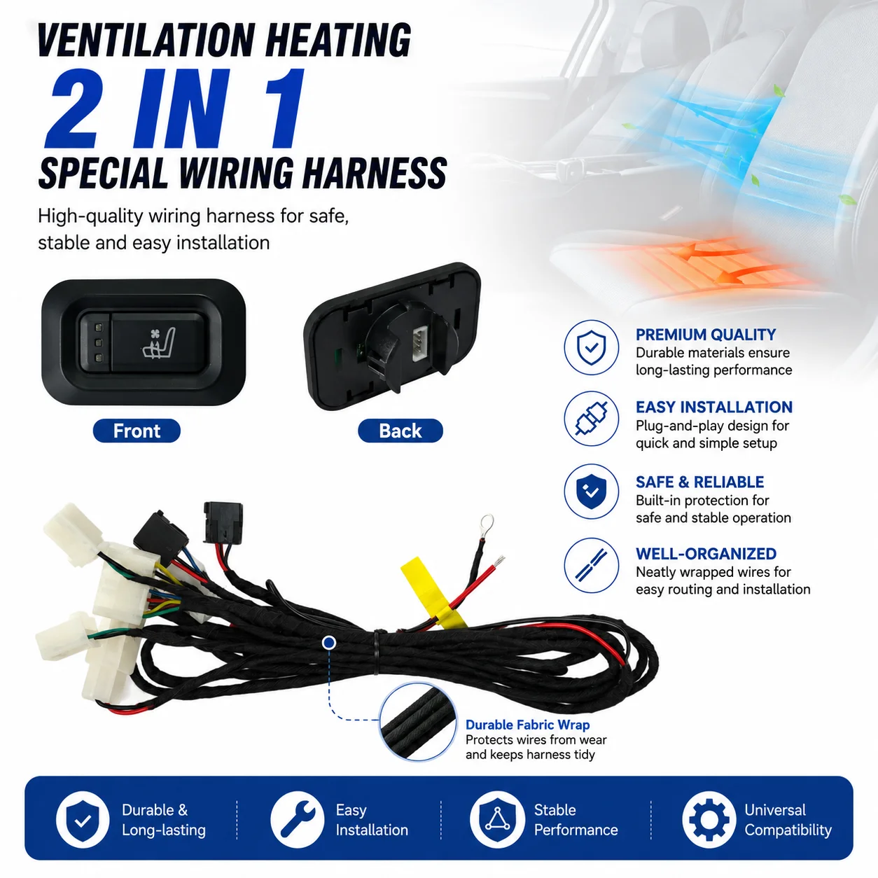 Car Seat Ventilation Heating Kit 12V Universal Built-In Seat Retrofit Feature Upgrade Accessories For 1 Seat