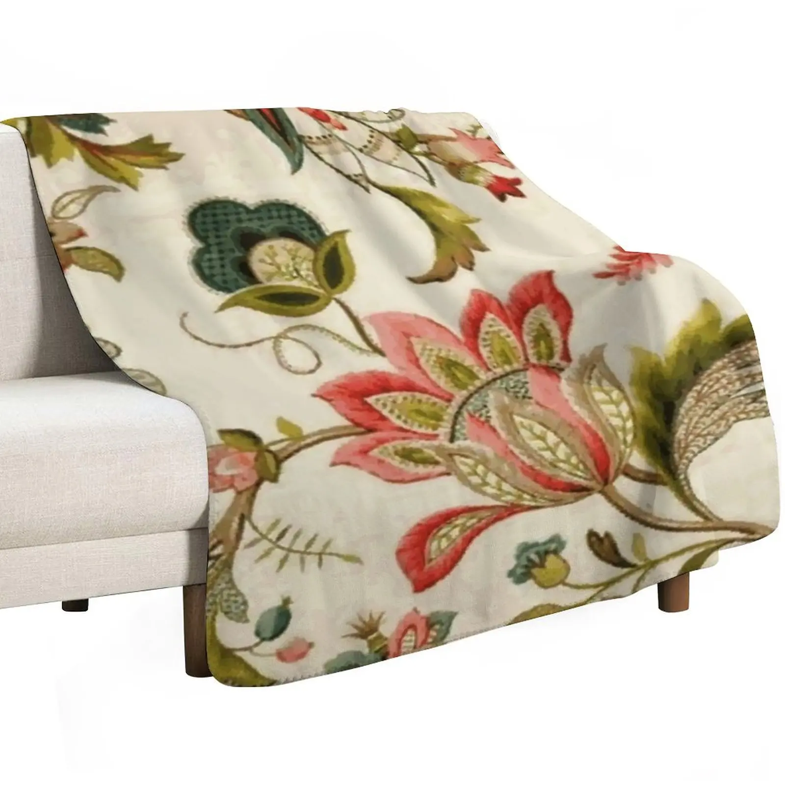 Jacobean Floral Crewel Embroidery Pattern Digital Art Vector Painting Throw Blanket Kid'S sofa bed Moving Blankets