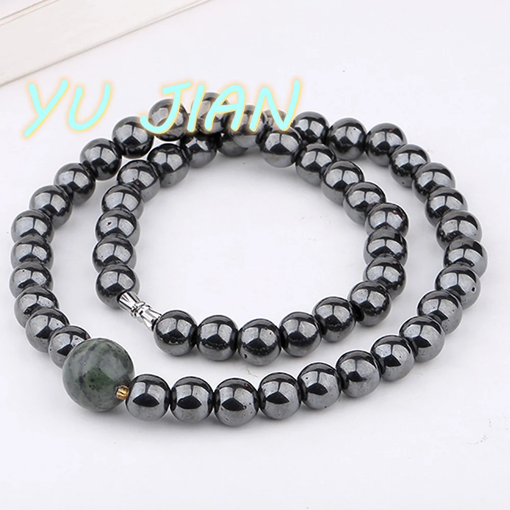 New Genuine Natural Terahertz Bead Chain Relieve Cervical Vertebra Fatigue Agate Medicine King Jade Charm Necklace JEWELRY