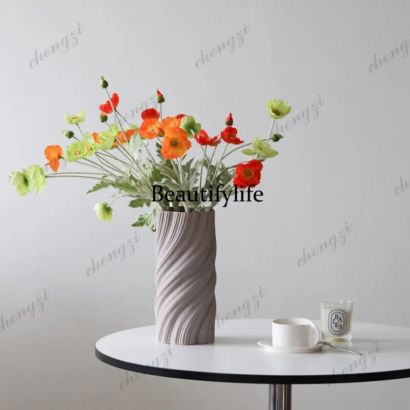 Twist ceramic vase ornament, living room vase, new Chinese home desktop flower arrangement, large diameter