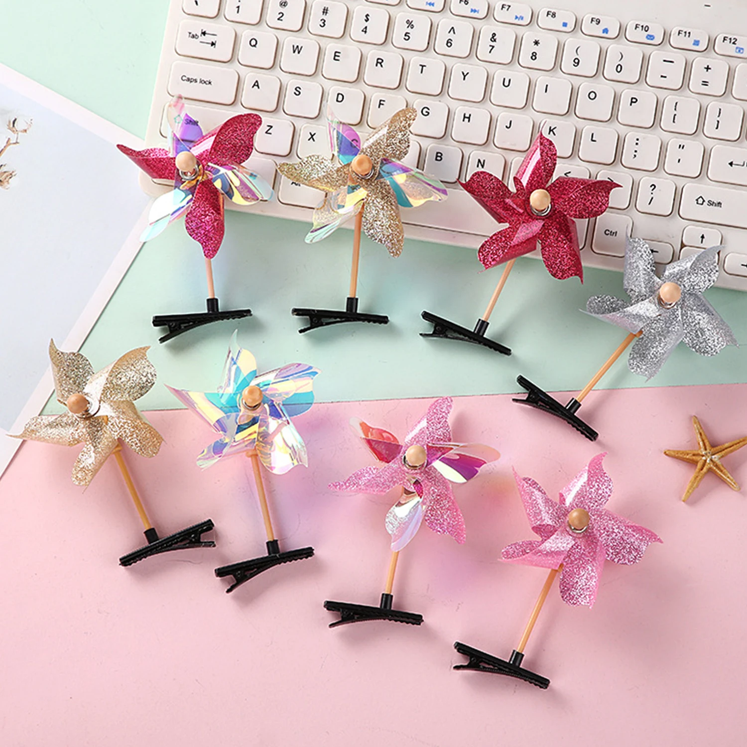 Creative Windmill Hair Clips Laser Sequined Simulation Windmill Girls Hairpin Personalized Sides Clip Children Party Accessories