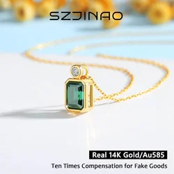 4CT 에메랄드 컷 14K 골드 목걸이 펜던트 Moissanite 8*10mm 여성을위한 짙은 녹색 높은 보석 기념일 크리스마스 선물