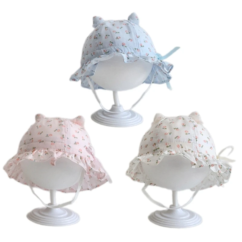 

Spring Summer Flower Print Bucket Hat Baby Windproof Headwear for Outdoor Fun Dropship