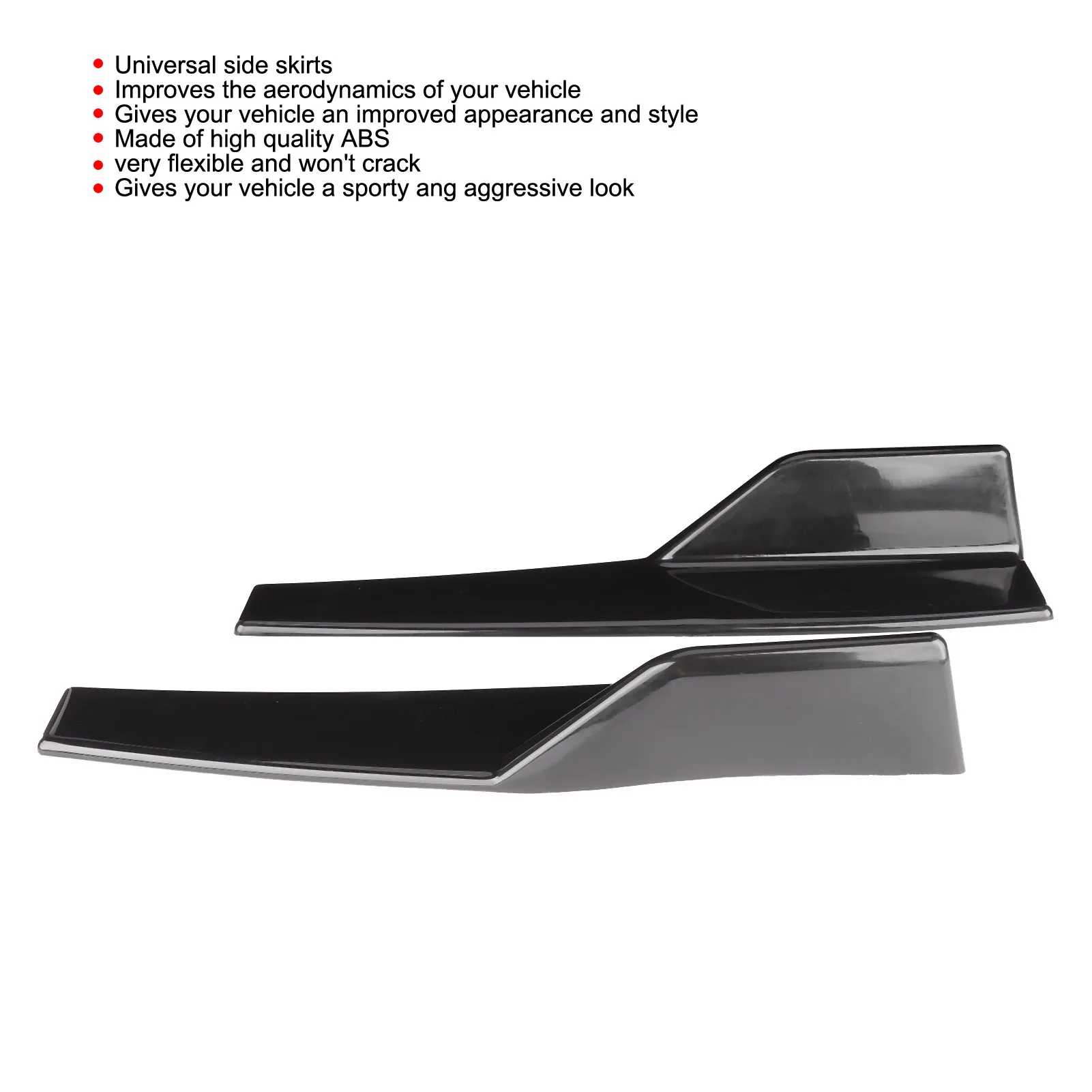 Pair Universal Side Skirt Rocker Splitter Side Winglet Wing Diffuser Car Body Kit Glossy Black 17.7x3.3in
