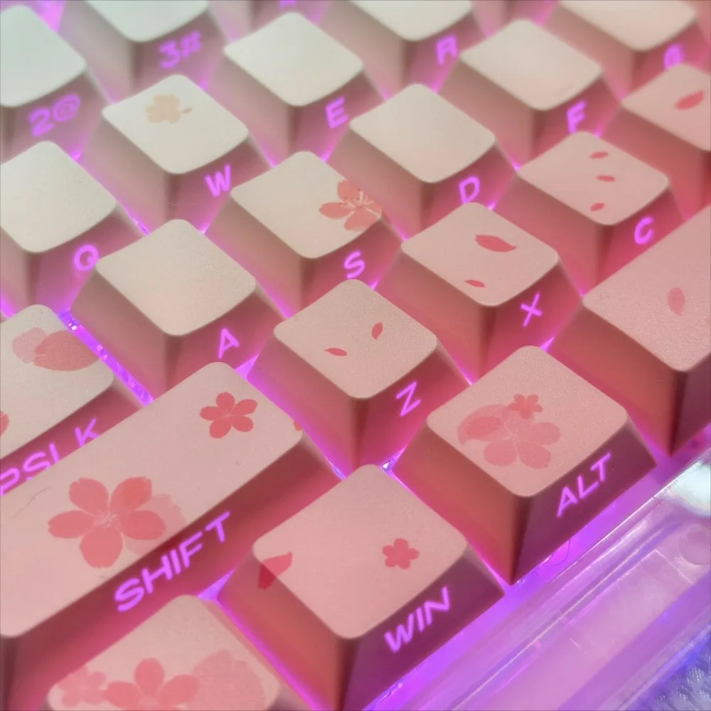 

130 Keys, Fallen Sakura, Keycaps, Sublimation PBT Cherry, Keycaps, Mechanical Keyboard for Gateron Cherry MX Switch