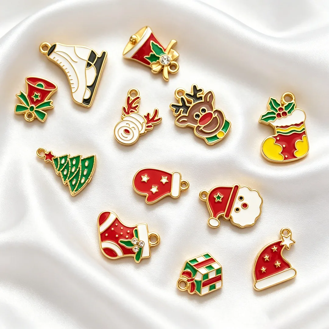 2 Stück Edelstahl Weihnachts-Emaille-Handschuh Weihnachtsmann Anhänger Charms für DIY Armbänder Halsketten Schmuckherstellung Zubehör – Detail 3
