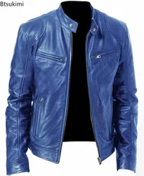 2024 Leder Motorrad jacke Männer schlanke Kurz mantel Kragen Pu Jacken Herbst Winter wind dichte Leder Mantel Blazer Männer Blazer 5xl