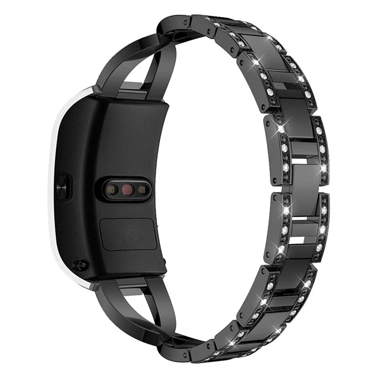 

18mm Rhinestone Decor X Design Metal Watch Band Wrist Strap Replacement for Garmin Venu 2S/Vivoactive 4S - Black