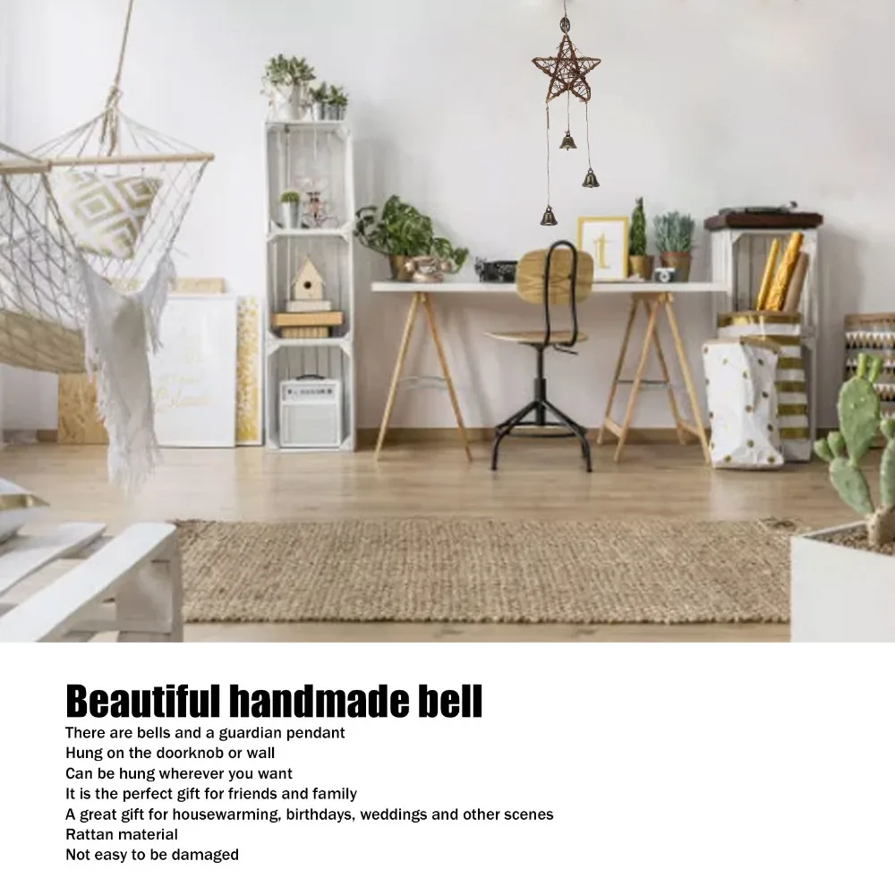 Rattan Rattan Five-pointed Star Hanging Bell Brown 21.65in Hand Woven Door Hanging Wind Chime Star