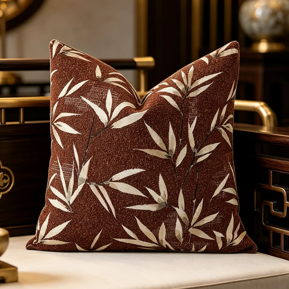 Hinyeatex Luxury Brown Bamboo Leaf Modern Woven Heavy Throw Pillowcase 45x45cm Living Room Hotel Chair Window Gifts 1 Piece Pack