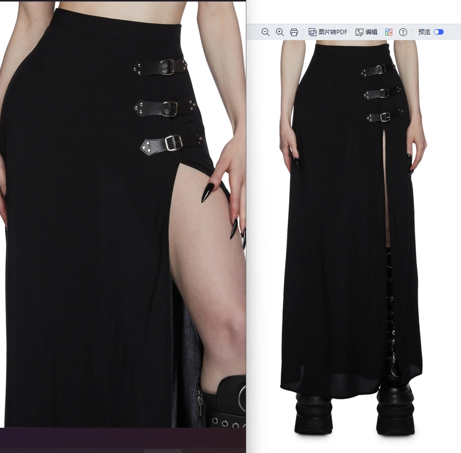 Vintage Y2K Dark gothic Style, Decorated with 3 Adjustable Metal Buckles on Side, Stylish High Side Slit, Create Cool Edgy punk