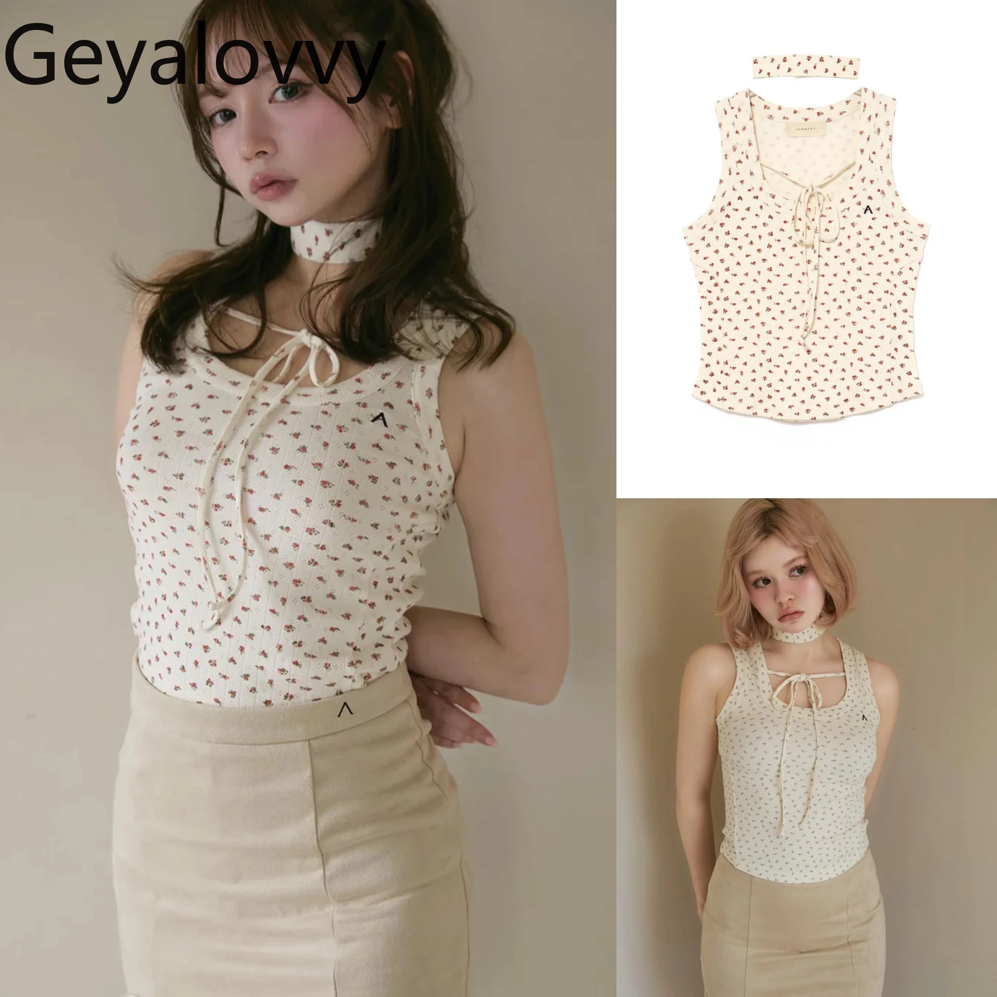 

Casual Tank Tops Femme Sweet and Cute 2025 Summer New Slim and Thin Short Floral Vest Sleeveless Tops for Women Japanese Style