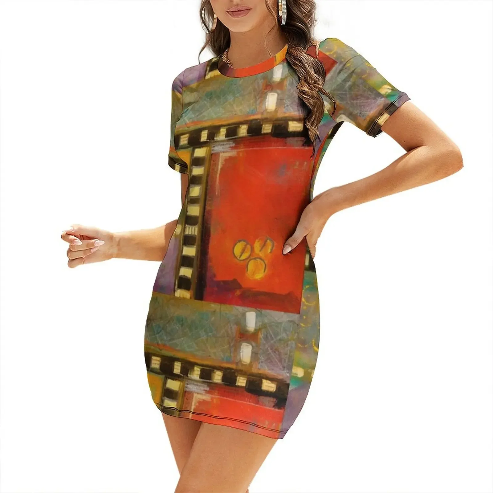 

Modern Grid Hand Painted Abstract Art Design Short-Sleeved Dress Dresses elegant and pretty women's dresses Dress