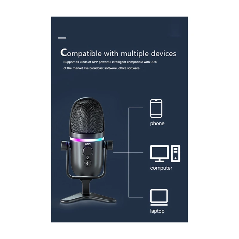 USB Condenser Microphone RGB Esports Gaming Microphone Desktop Microphone Computer Recording Microphone