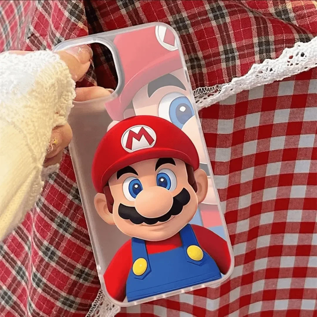 Ins Lovely Red Big Beard Mario Phone Case For iPhone16 Pro Max 15 14PLUS 13 12 11 Big Cartoon Ears Soft Anti Drop Y2K Phone Case